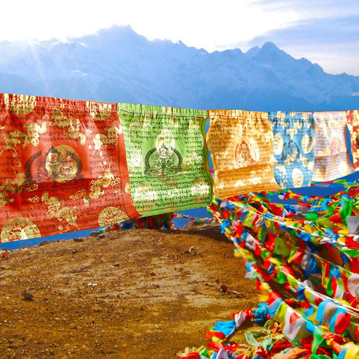 Tibetan 5 Colors Windhorse Blessing Longevity Sutra Outdoor 20 Pcs Prayer Flag Decoration