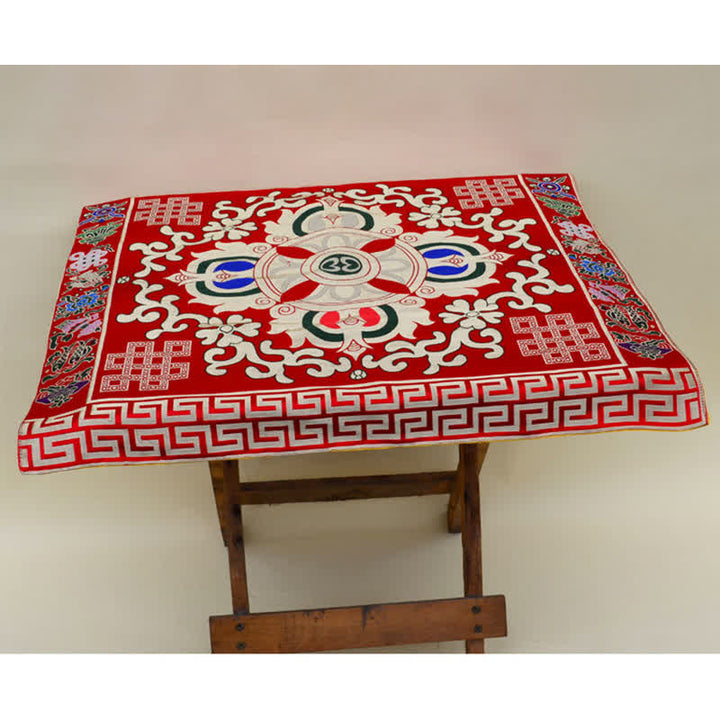 Flower Endless Knot Prayer Altar Mat Healing Meditation 8 Auspicious Symbols Mat Table Runner