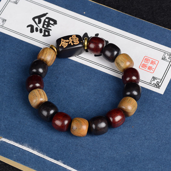 Buddha Stones Multicolored Green Sandalwood Ebony Wood Red Sandalwood Peace Bracelet