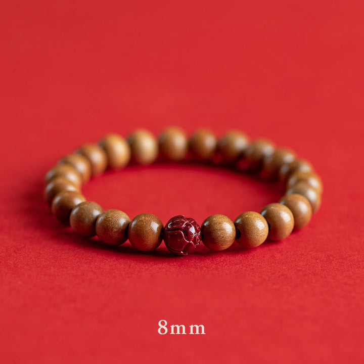 Buddha Stones Peach Wood Lotus Cinnabar Luck Wealth Bracelet