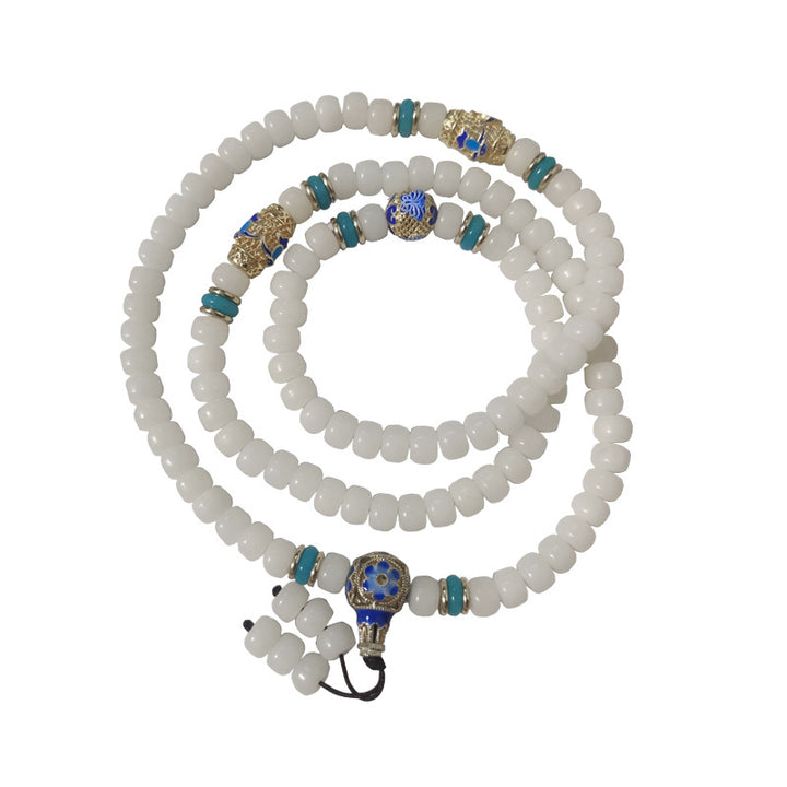 Buddha Stones Natural White Bodhi Seed Mala 108 Beads Wealth Bracelet