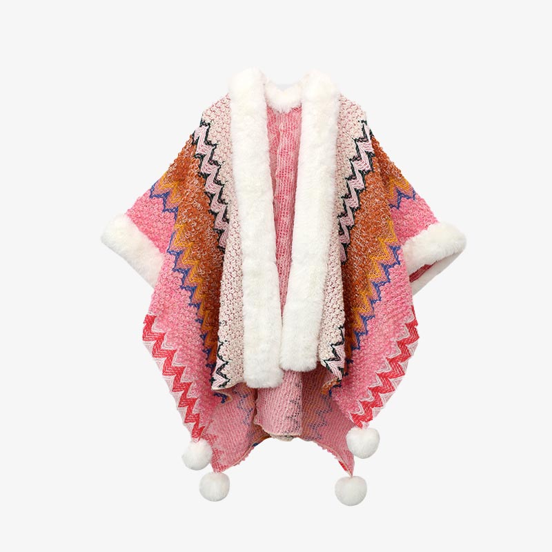 Buddha Stones Tibetan Multicolored Wavy Lines Knitted Striped Shawl Coat Winter Cozy Travel Scarf Wrap