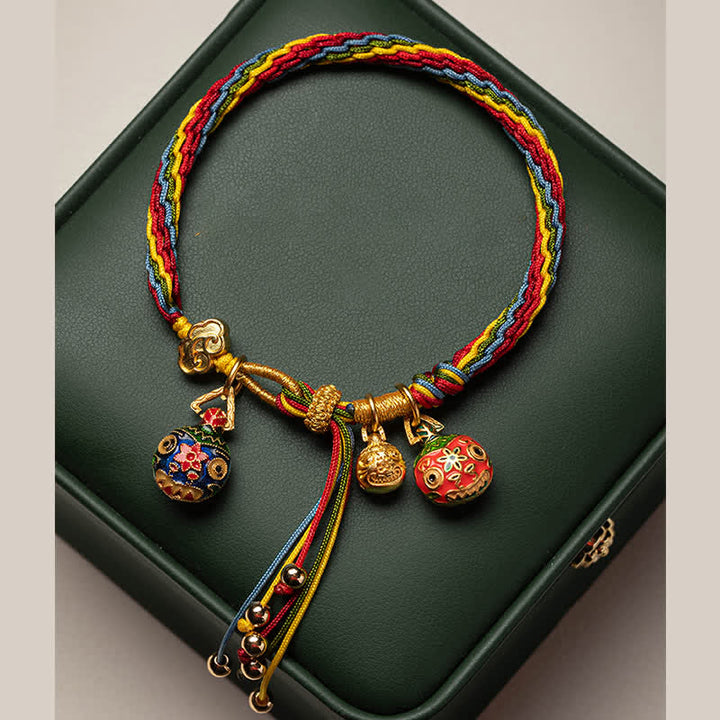 Buddha Stones Gold Swallowing Beast Family Luck Reincarnation Knot Colorful String Bracelet