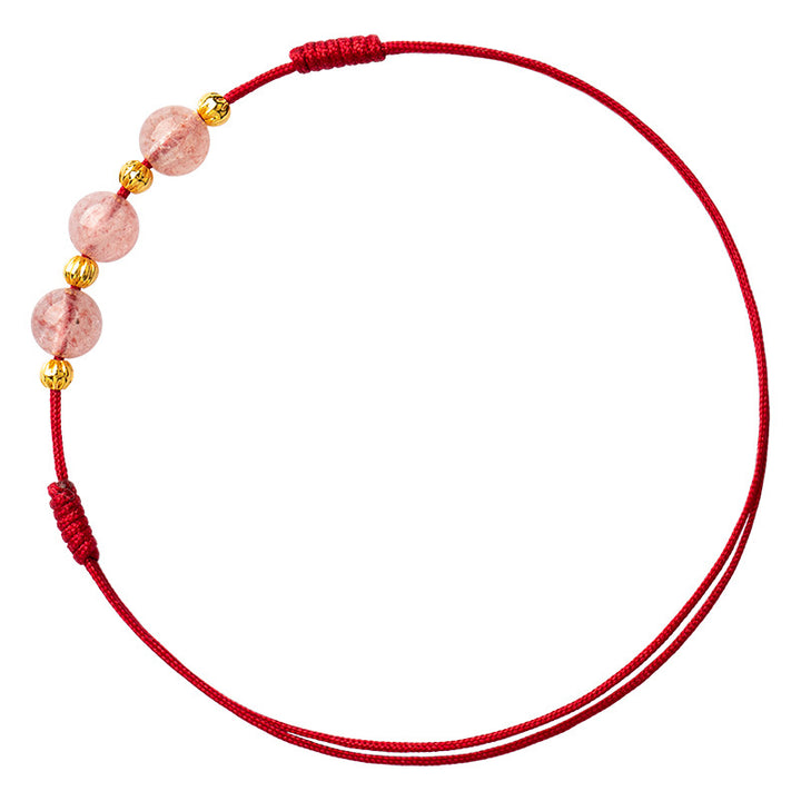 Buddha Stones Strawberry Crystal Beads Luck Red String Anklet