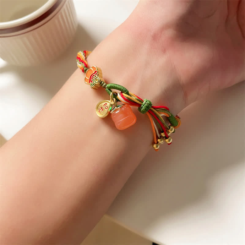 Buddha Stones Persimmon Red Agate Strength Reincarnation Knot Braid String Bracelet