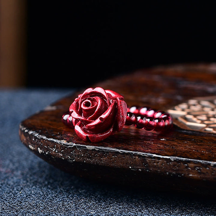 Buddha Stones Garnet Cinnabar Lucky Bead PiXiu Om Mani Padme Hum Rose Protection Ring