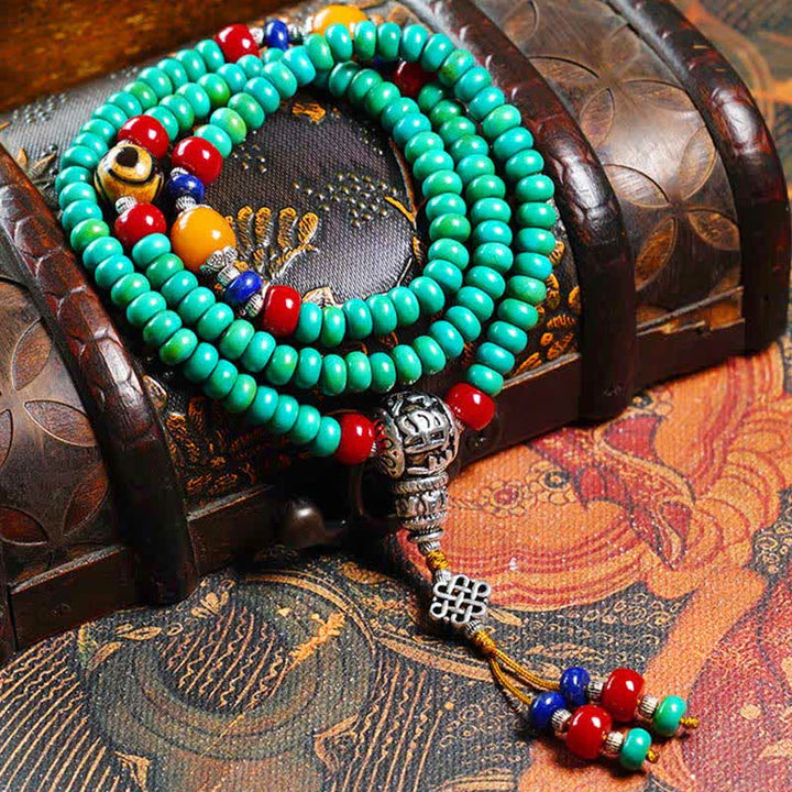 108 Mala Beads Tibetan Turquoise Dzi Bead Protection Bracelet