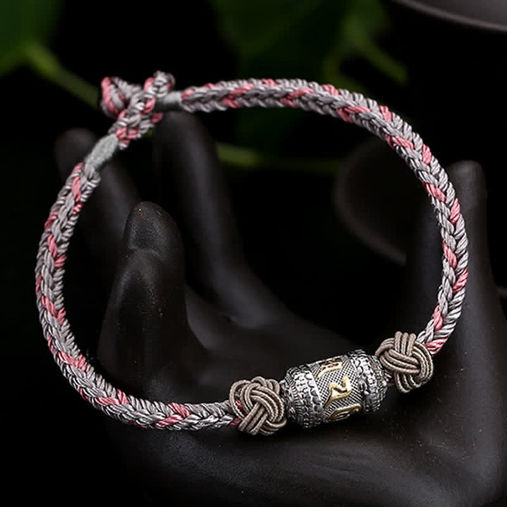 Buddha Stones 925 Sterling Silver Om Mani Padme Hum Prayer Wheel Luck Strength Red String Bracelet