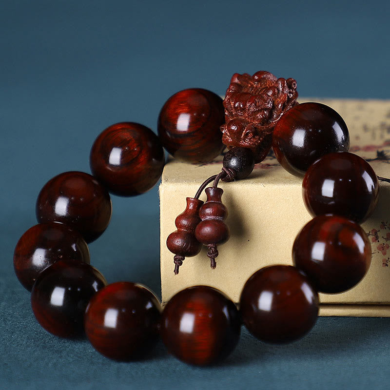 Buddha Stones Rosewood Green Sandalwood Small Leaf Red Sandalwood Agarwood Dragon Carved Protection Bracelet