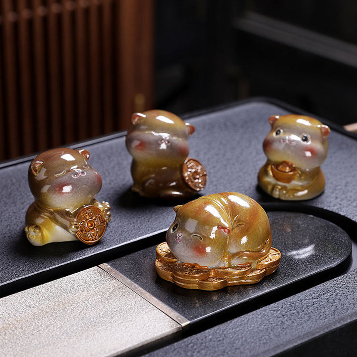 Buddha Stones Color Changing Cute Mini Cat Resin Tea Pet Wealth Home Figurine Decoration