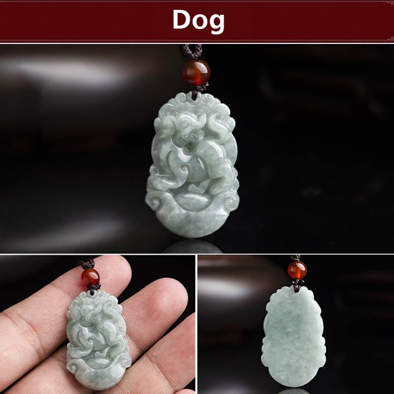 Natural Jade 12 Chinese Zodiac Sucess Pendant Necklace