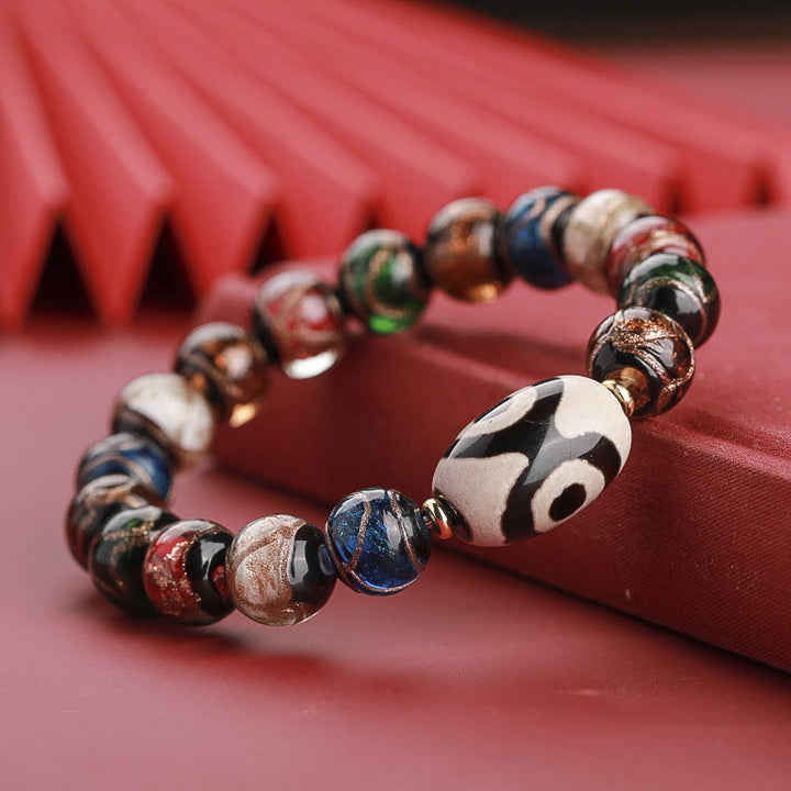 Buddha Stones Tibetan Nine-Eye Dzi Bead Three-eyed Dzi Bead Liuli Glass Bead Wealth Bracelet