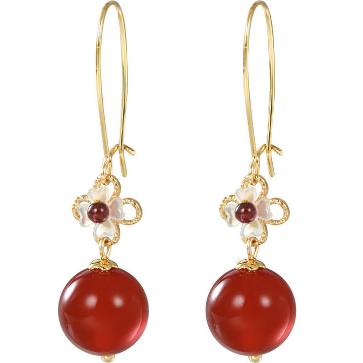 Buddha Stones 925 Sterling Silver Red Agate Flower Beaded Confidence Earrings