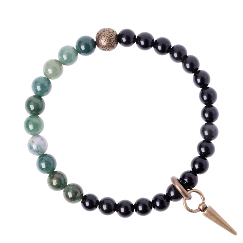 Buddha Stones Black Obsidian Sodalite Crystal Copper Strength Couple Bracelet