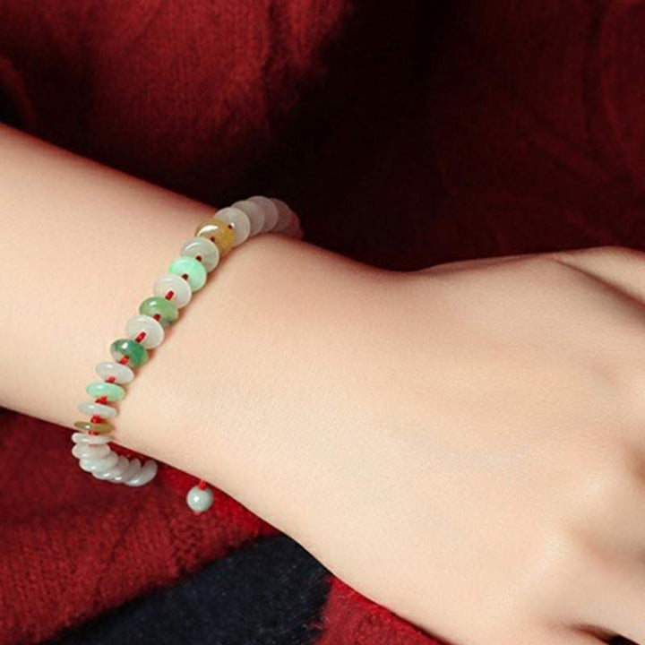 Buddha Stones Round Jade Lucky Red String Weave Bracelet