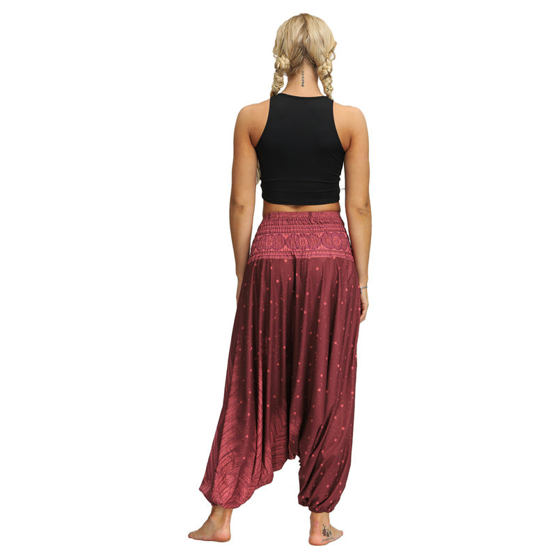 Buddha Stones Boho Feather Yoga Pants Hippie Harem Trousers Sports Fitness Dance Women's Pants