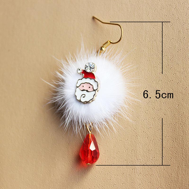 Christmas Santa Elk Fur Pom Pom Earrings