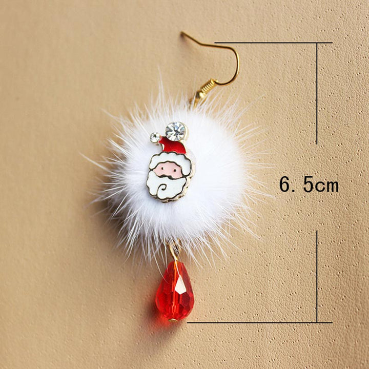 Christmas Santa Elk Fur Pom Pom Earrings