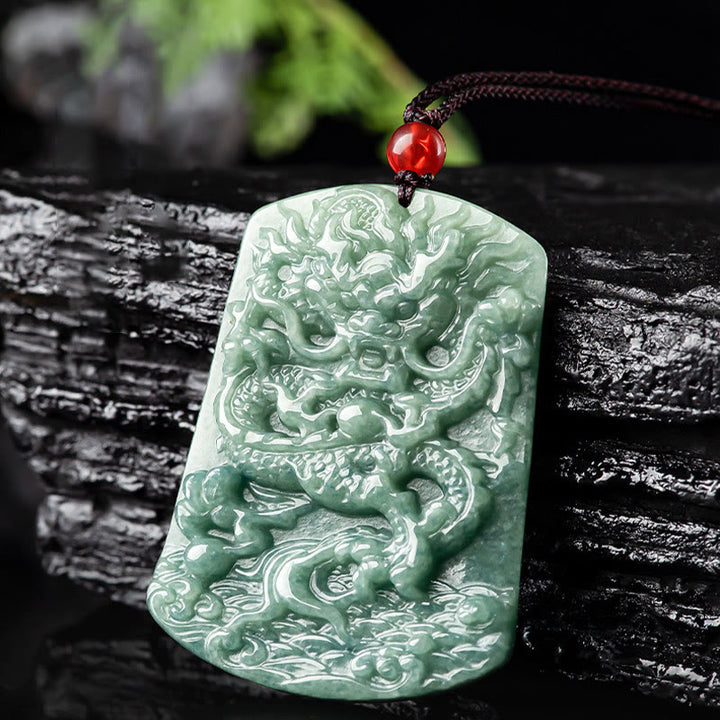 Buddha Stones Natural Jade Chinese Zodiac Dragon Sea Luck String Necklace Pendant