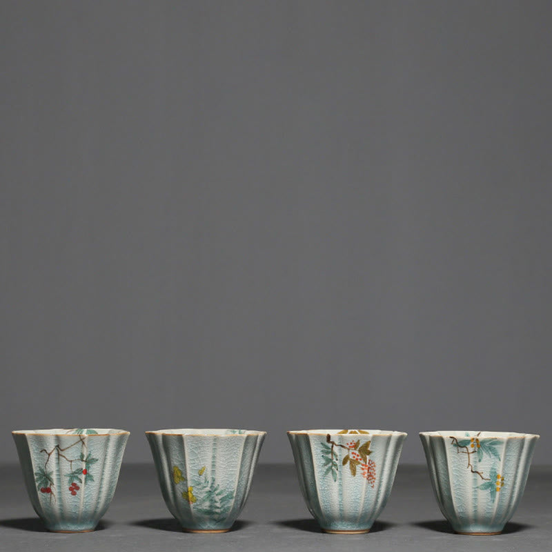 Buddha Stones Loquat Dogwood Hawthorn Morning Glory Ceramic Teacup Kung Fu Tea Cup