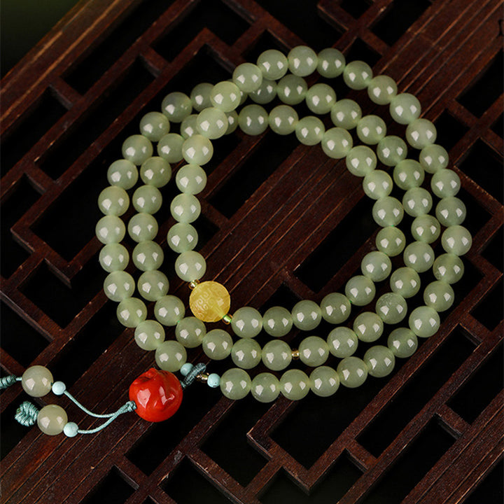 Jade Red Agate Amber Laughing Buddha Prosperity Bracelet