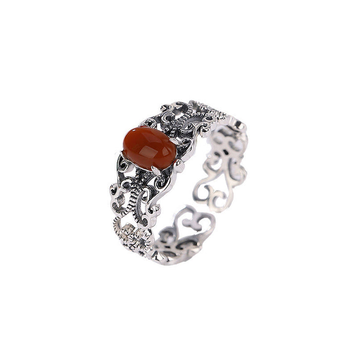 Buddha Stones 925 Sterling Silver Vintage Red Agate Self-acceptance Calm Ring