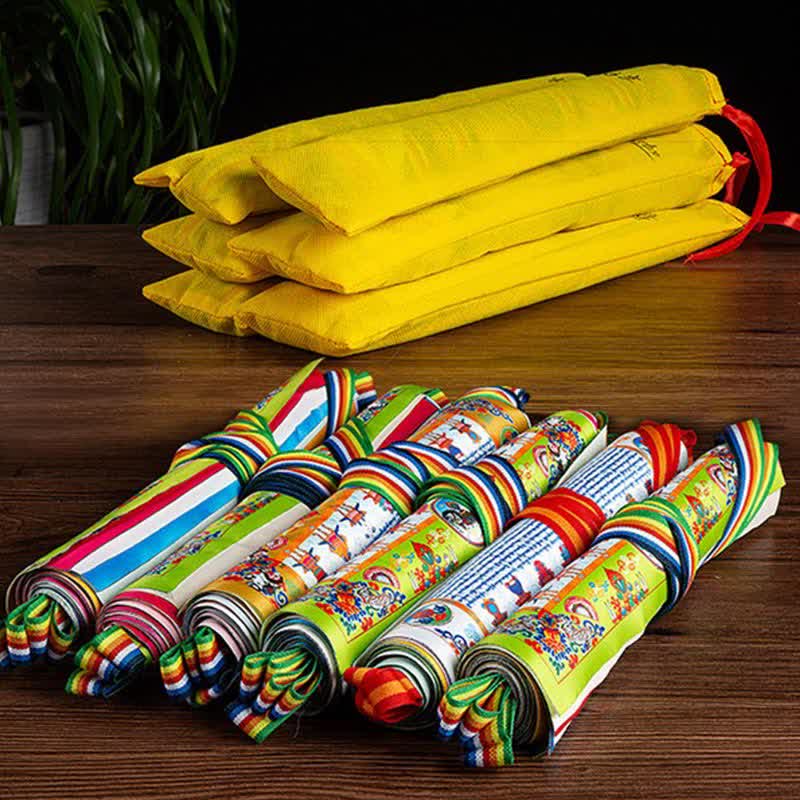 Tibetan 10 Colors Windhorse Buddha Healing Auspicious Outdoor Mulberry Silk Prayer Flag