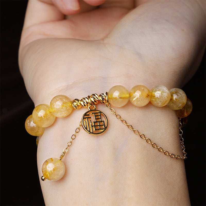 Buddha Stones Citrine Lucky Fu Character Happiness Bracelet