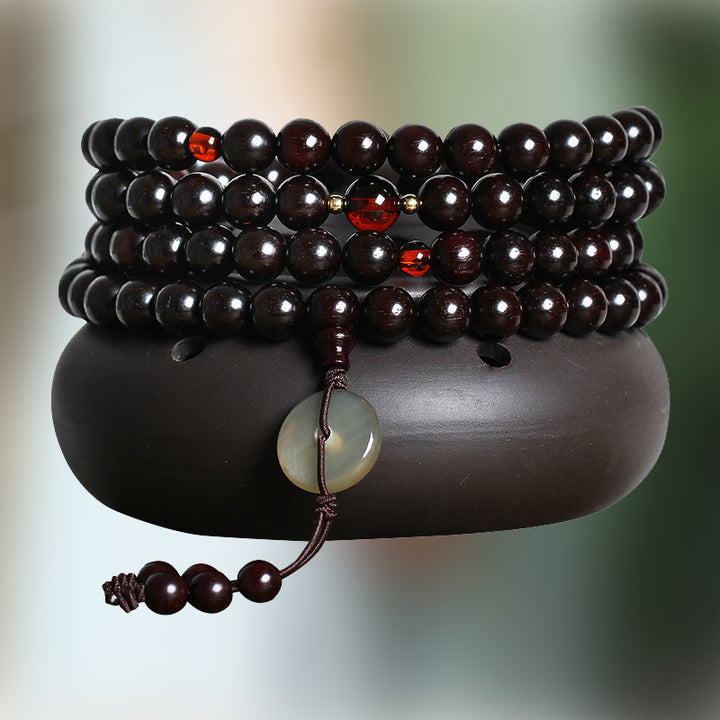 Buddha Stones 108 Mala Beads 4.8 Stars With Gold Star Indian Small Leaf Red Sandalwood Amber Turquoise Chinese Knotting Blessing Bracelet