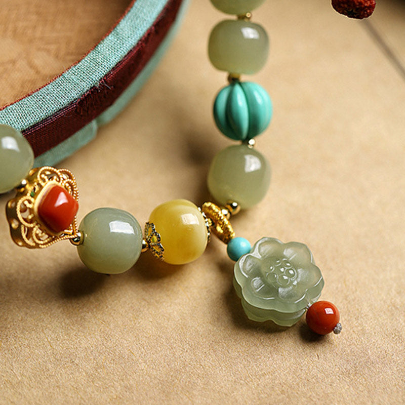 Jade Amber Lotus Bead Luck Bracelet