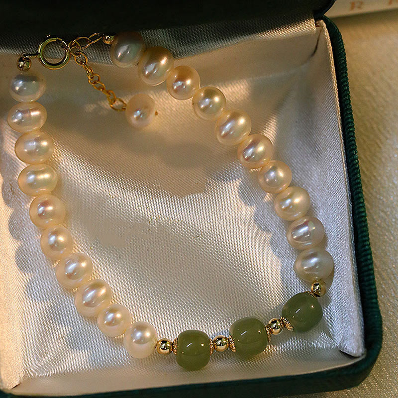 14K Gold Plated Natural Pearl Hetian Cyan Jade White Jade Sincerity Bead Chain Bracelet