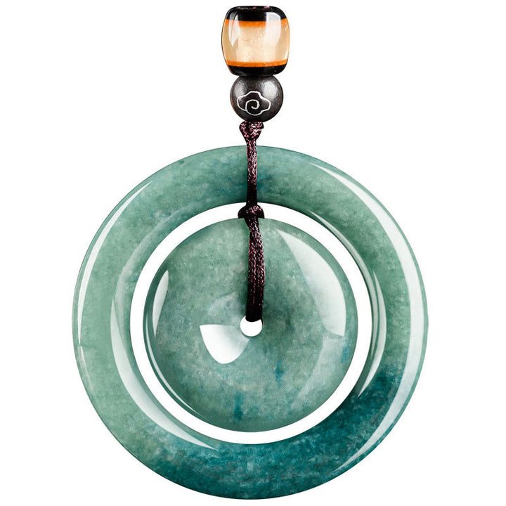 Buddha Stones Natural Round Jade Peace Buckle Luck Prosperity Necklace Pendant