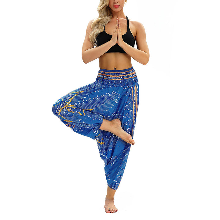 Buddha Stones Boho Feather Yoga Pants Hippie Harem Trousers Sports Fitness Dance Women's Pants