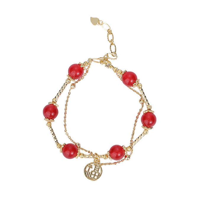 Buddha Stones Red Agate Fu Character Charm Self-acceptance Bracelet