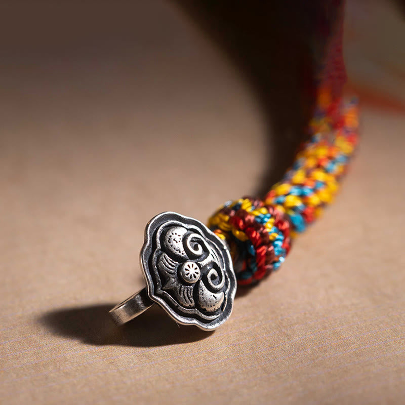 Buddha Stones Handmade Tibetan 925 Sterling Silver Chinese Zodiac Natal Buddha Zakiram Goddess of Wealth Protection Multicolored Rope Braided Bracelet