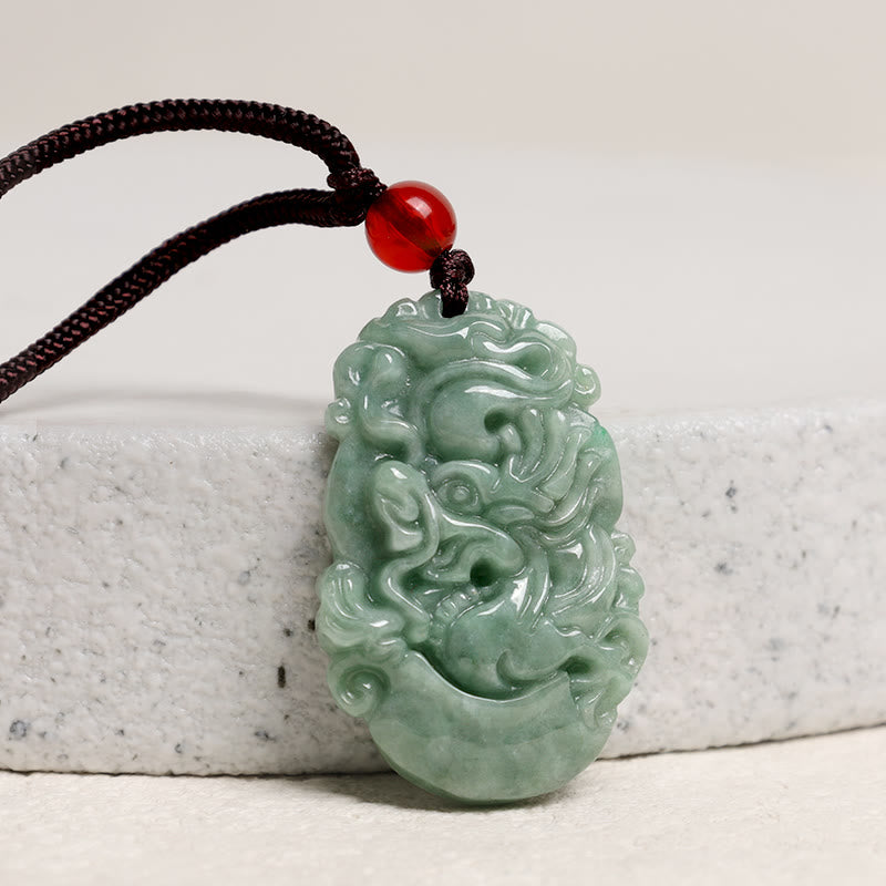 Buddha Stones Natural Jade 12 Chinese Zodiac Prosperity Necklace Pendant