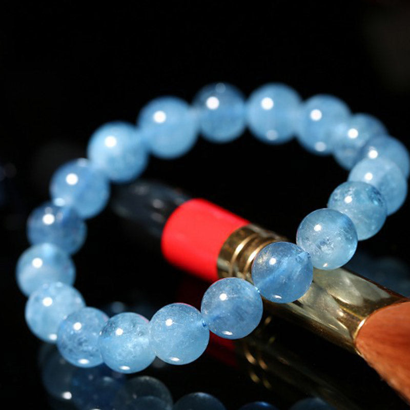 Buddhastoneshop Aquamarine Beads Peace Healing Bracelet