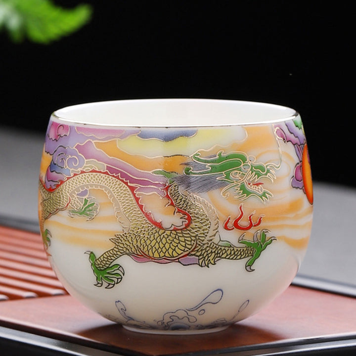 Buddha Stones Dragon Phoenix Auspicious Clouds Sun Ocean Waves Ceramic Teacup Kung Fu Tea Cup