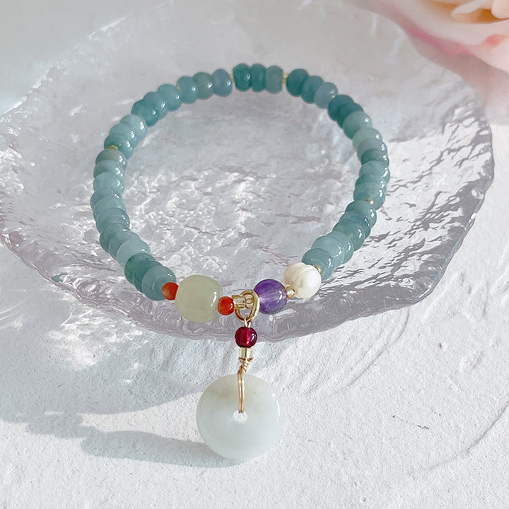 Buddha Stones Natural Hetian Jade Pearl Peace Buckle Fu Character Gourd Money Bag Strawberry Quartz PiXiu Luck Bracelet