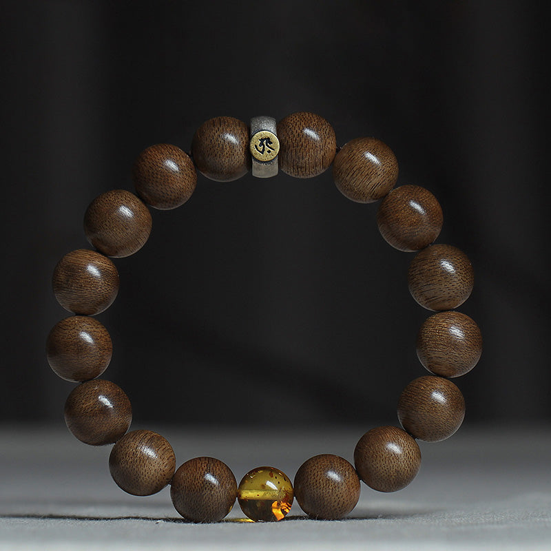 Buddha Stones Chinese Zodiac Natal Buddha Kalimantan Agarwood Red Agate Amber 925 Sterling Silver Bracelet