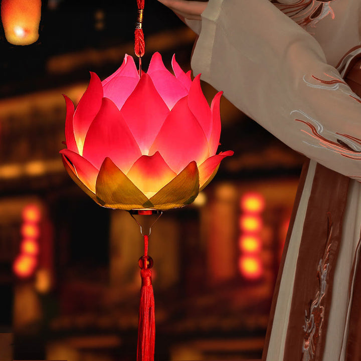 Buddha Stones DIY Lotus Flower Dragon Lantern Tassel Lamp Decoration