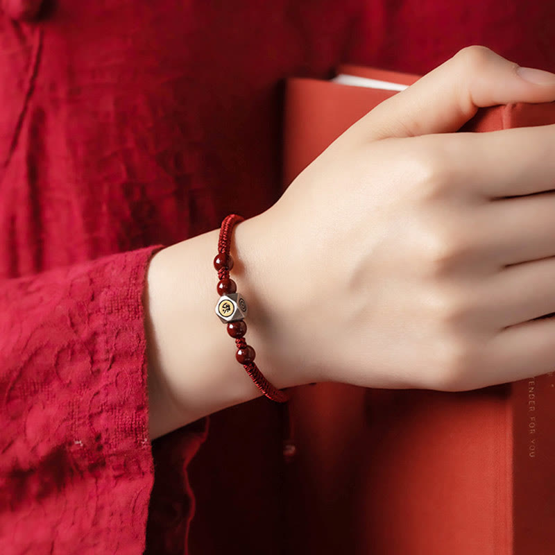 Buddha Stones 925 Sterling Silver Chinese Zodiac Natal Buddha Cinnabar Calm Bracelet