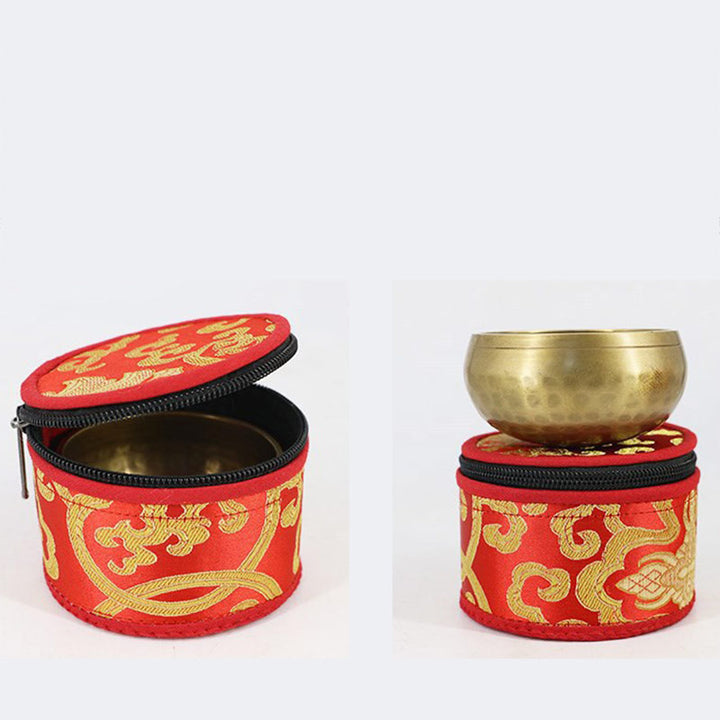 Tibetan Singing Bowl Storage Bag with Zipper Closure Decoration