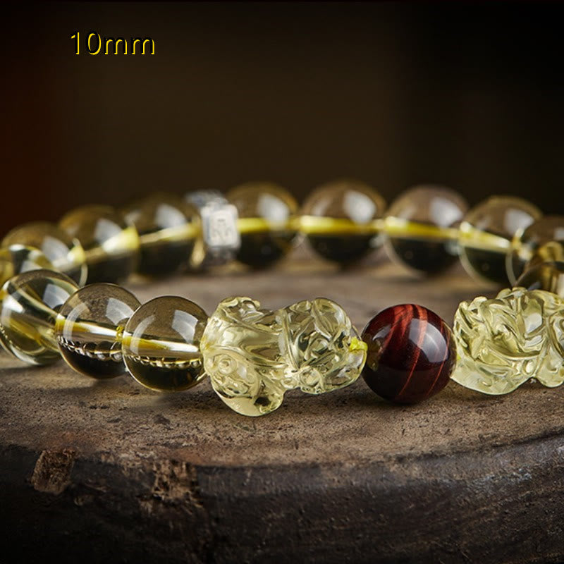 Buddha Stones Natural Citrine Double PiXiu Tiger Eye Prosperity Protection Bracelet