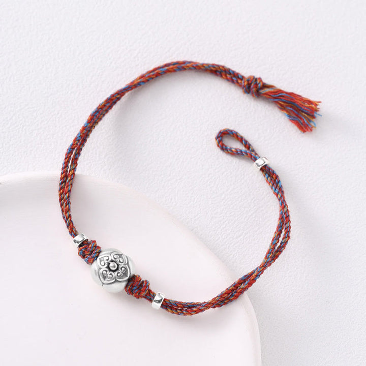 Buddha Stones 999 Sterling Silver Persimmon Luck Multicolored Braided Bracelet