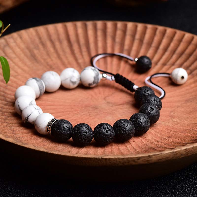 Buddha Stones Yin Yang Lava Stone Protection Bracelet