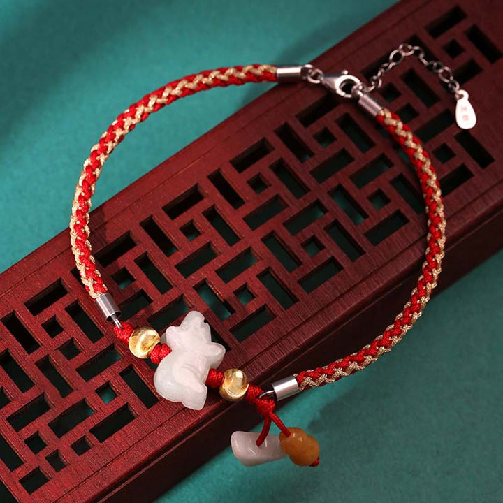 Buddha Stones Chinese Zodiac Jade Prosperity Red String Bracelet Anklet