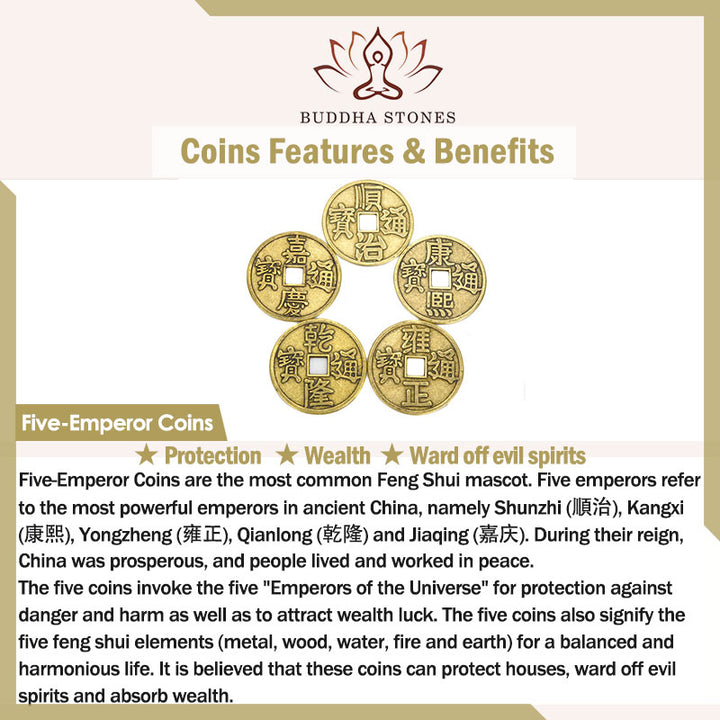 Feng Shui Five Emperor Coins Luck Bodhi Seed Money Wealth Keychain