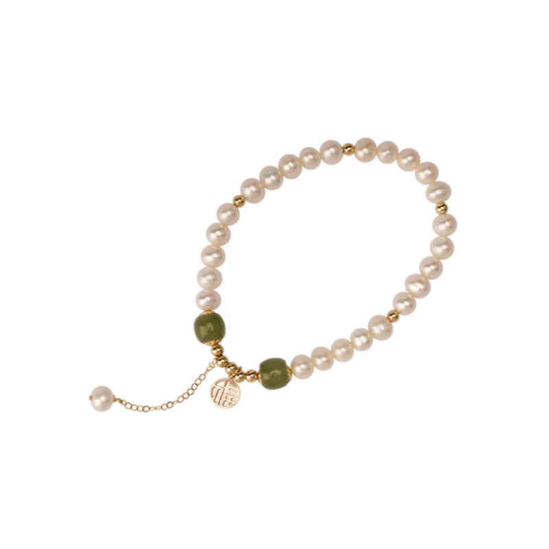 Natural Pearl Hetian Jade Happiness Wisdom Bead Bracelet