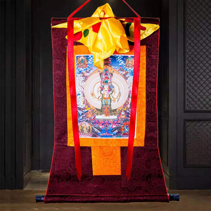 Tibetan Thousand-handed Avalokitesvara Framed Thangka Blessing Decoration